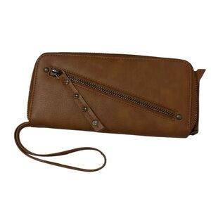 Free People Brown Vegan Leather Wristlet Wallet